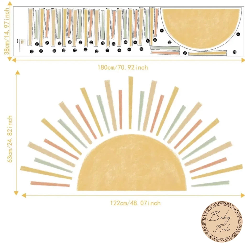BABYBOHO שמש צבעונית BABYBOHO מדבקות קיר בוהו שמש לחדר תינוק