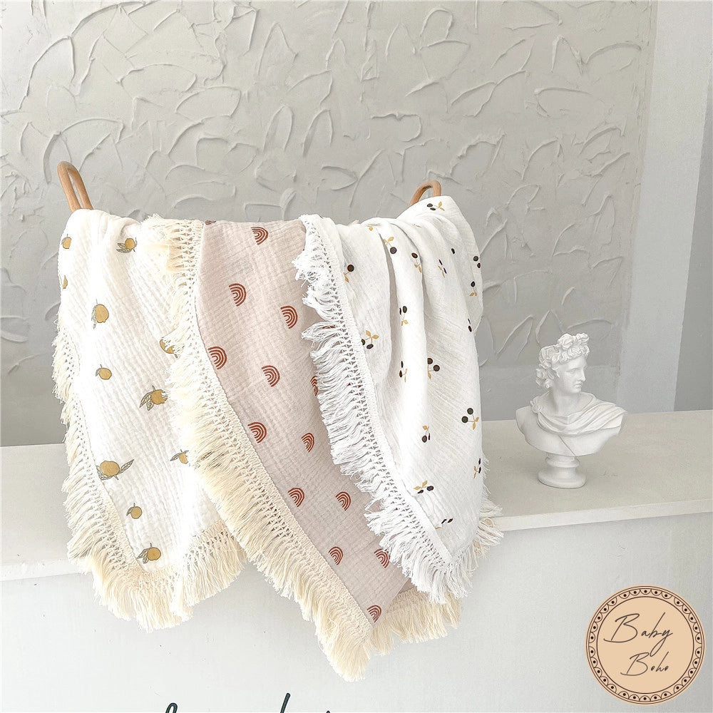 BABYBOHO 100X120 ס"מ / 1 BABYBOHO שמיכת כותנה בוהו לתינוק