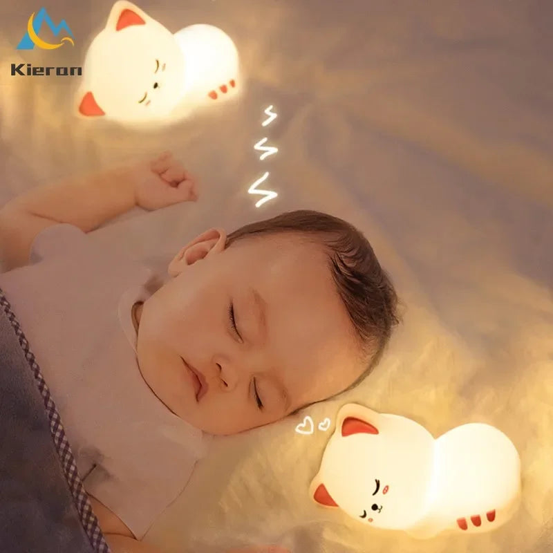 BABYBOHO לבן BABYBOHO Lighting מנורת שולחן בצורת חתול לחדר תינוק