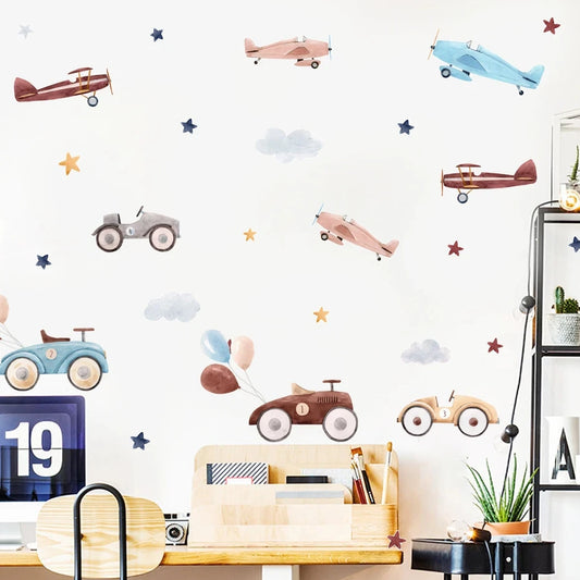 BABYBOHO מכוניות BABYBOHO Wall Decals מדבקות קיר מכוניות ומטוסים לחדר תינוק